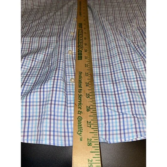 PETER MILLAR Men Size M Blue Multicolored Plaid Cotton Stretch Button-Up Shirt - Picture 7 of 8